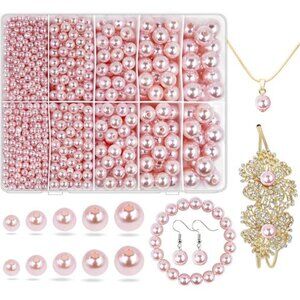 Pink Pearl Beads for Jewelry Making, 1750pcs Light Pink Pearl Craft Bead with